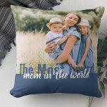 Mom Editable Text Overlay 2 Photo Double Sided Throw Pillow<br><div class="desc">Create your own modern photo pillow with two of your favorite photos. The oversized typography is fully editable and currently reads "The Most Loved Mom in the world". The photo template is ready for you to add your pictures, which are displayed in landscape format. The color palette is blue and...</div>