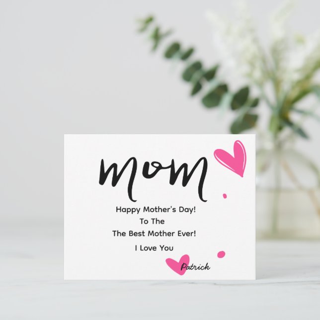 Mom, Elegant Mother's Day Card With Pink Hearts (Standing Front)