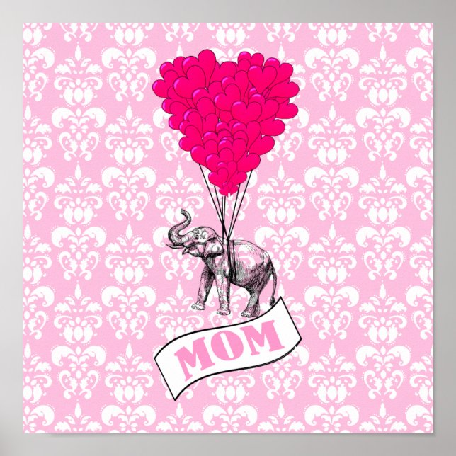 Mom, elephant and heart balloons poster (Front)