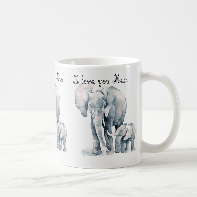 Mom Elephant mug, I love you Mom, mothers day Coffee Mug (Right)