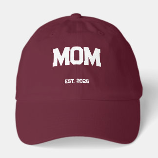 Mom Est.2026 Custom Date Bordeaux Hat