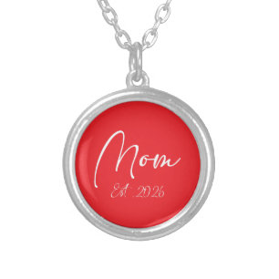 Mom Est 2026 New Moms Mother To Be 2026 Silver Plated Necklace