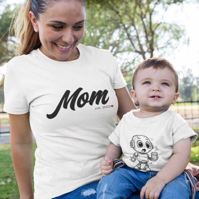 Mom Est. Black Script Red Heart | Custom T-Shirt (Creator Uploaded)