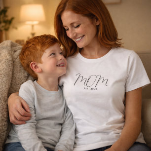 Mom Est Date Established Black Script Mom T-Shirt