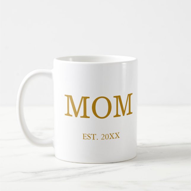 Mom Est. Date with Children's Names Gold Script Coffee Mug (Left)