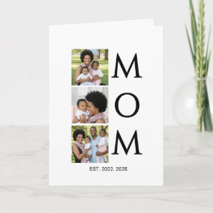 Mom Est Established Caps 3 Photo Mothers Day Holiday Card