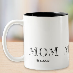 Mom Est New Mom Gift Two-Tone Coffee Mug