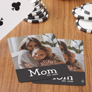 Mom Est Saying White Fun Whimsical Font Photo Poker Cards