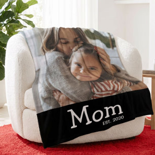 Mom Est Saying White Whimsical Font Fleece Blanket