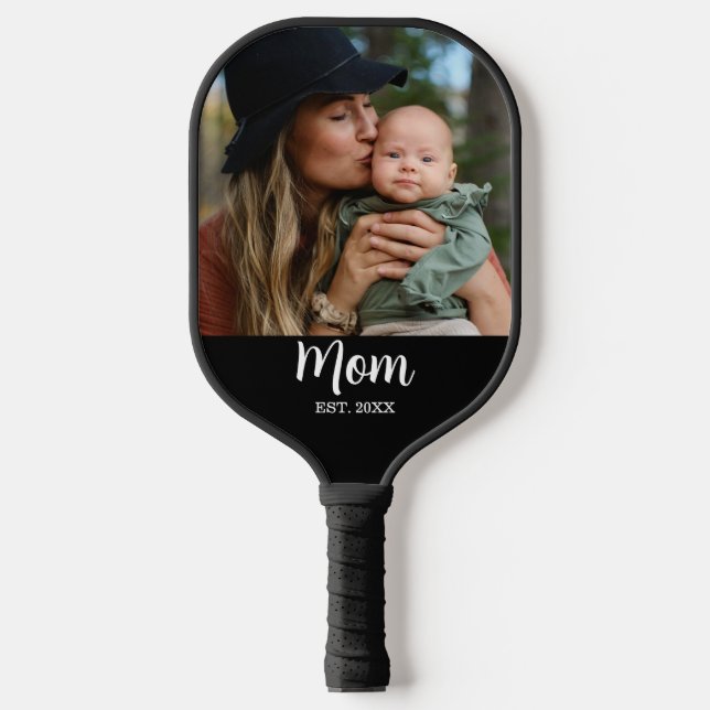 Mom Est. Script Photo  Carbon Fiber Pickleball Paddle (Front)