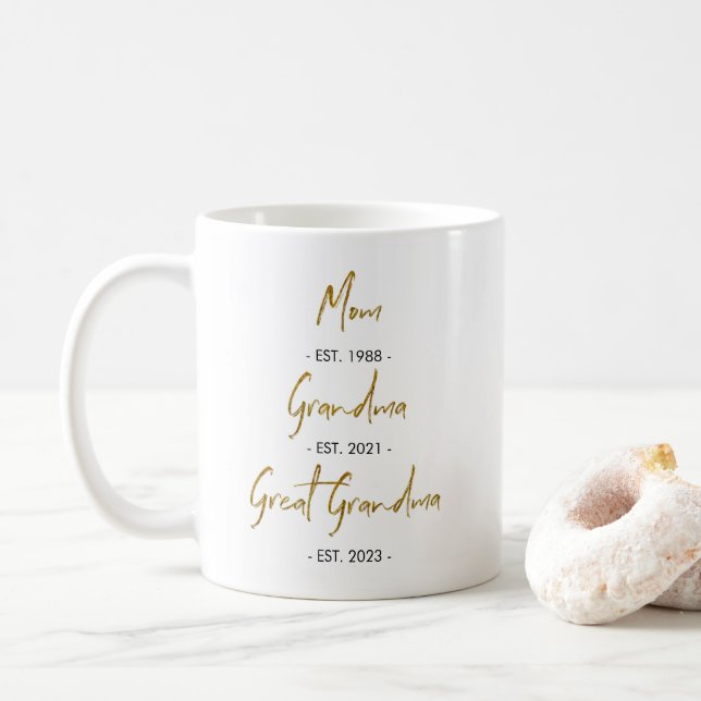 Mom Est. to Grandma Est. to Great Grandma Coffee M Mug (With Donut)
