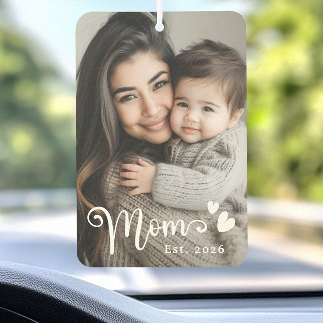 Mom est year hearts overlay photo air freshener (Mom est year hearts overlay photo air freshener)