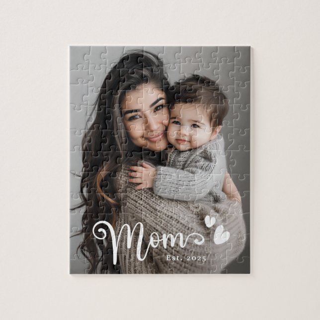 Mom est year hearts overlay photo jigsaw puzzle (Vertical)