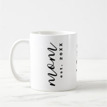 Mom Est. Year Keepsake White Black Minimalist