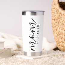 Mom Est. Year Keepsake White Black Minimalist