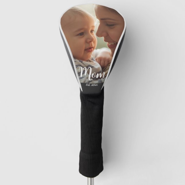 Mom Est. year Modern Bold Script Golf Head Cover (Front)