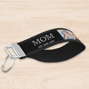 Mom Established 3 Photo Black Wrist Keychain
