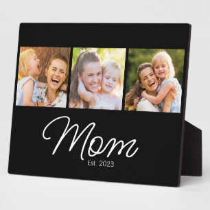 Mom Established 3 Photo Script Black Plaque