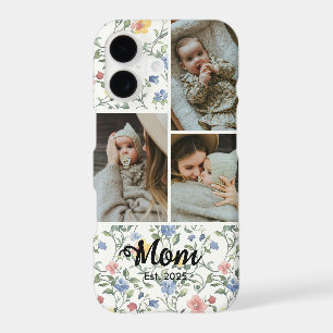 Mom Established 3 Photo Watercolor Floral Script iPhone 17 Case