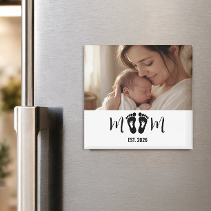 Mom Established Baby Footprints Photo Gift Magnet