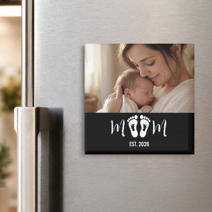 Mom Established Baby Footprints Photo Gift Magnet