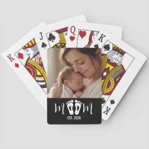 Mom Established Baby Footprints Photo Gift Magnet Poker Cards