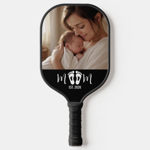 Mom Established Baby Footprints Photo Gift Pickleball Paddle