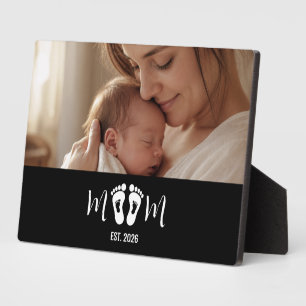 Mom Established Baby Footprints Photo Gift Plaque