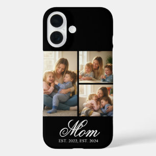 Mom Established Black Elegant Script 3 Photo iPhone 16 Case