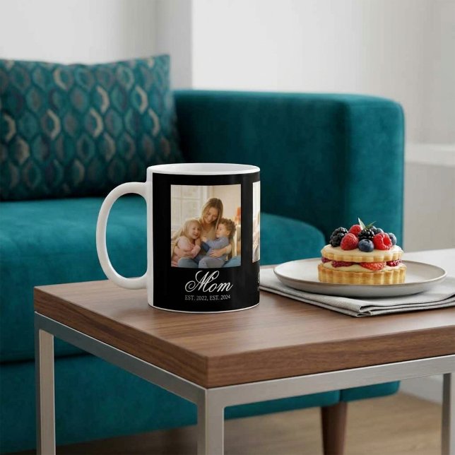 Mom Established Black Elegant Script 3 Photo Coffee Mug (Mom Established Black Elegant Script 3 Photo Coffee Mug)