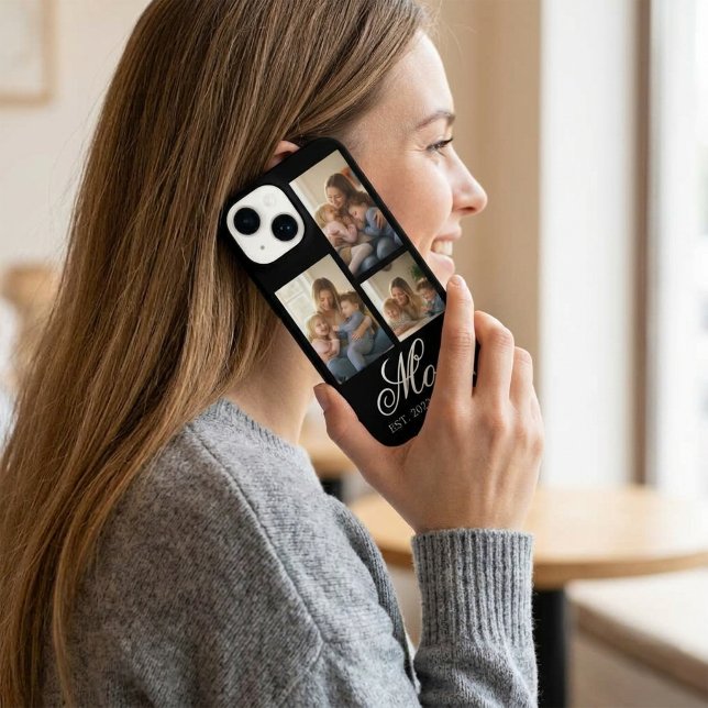 Mom Established Black Elegant Script 3 Photo iPhone Case (Mom Established Black Elegant Script 3 Photo iPhone Case)