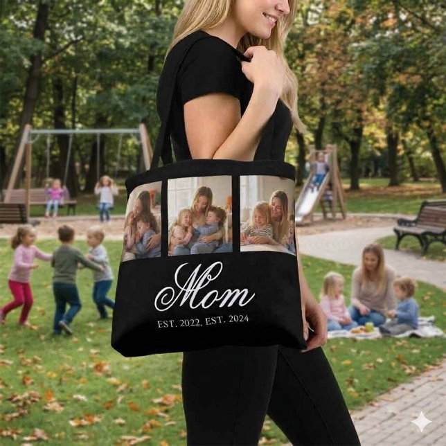 Mom Established Black Elegant Script 3 Photo Tote Bag (Mom Established Black Elegant Script 3 Photo Tote Bag)
