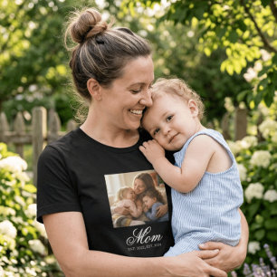Mom Established Black Elegant Script Photo T-Shirt