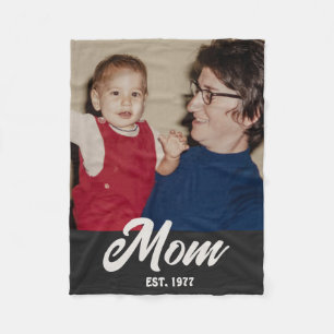 Mom Established Black Groovy Script Photo Fleece Blanket
