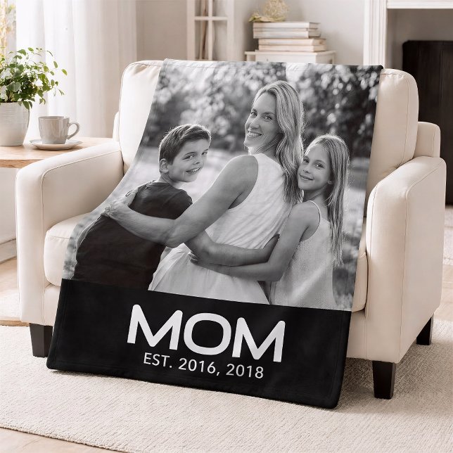 Mom Established Black Modern Bold Photo Fleece Blanket (Creator Uploaded)