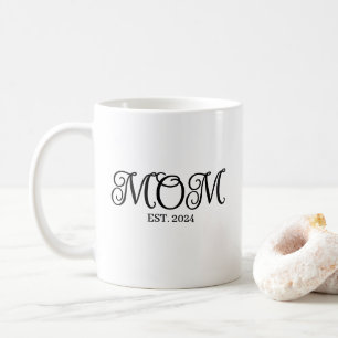 Mom Established Black Modern Elegant Script Coffee Mug