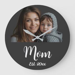 Mom Established Black Modern Script Clock