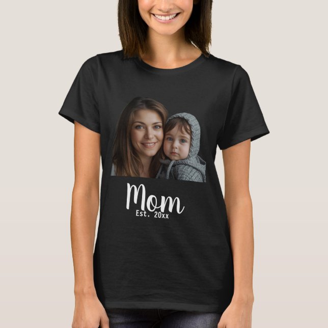 Mom Established Black Modern Script T-Shirt (Front)