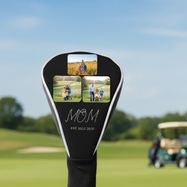 Mom Established Black Script 3 Photo   Golf Head Cover (Creator Uploaded)