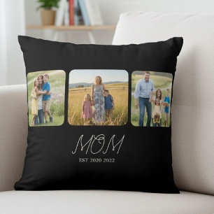 Mom Established Black Script 3 Photo   Throw Pillow