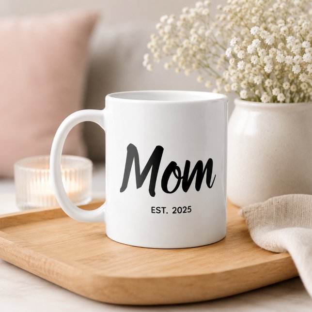  Mom Established Black Script Custom Year Coffee Mug (Add Year(s) to customize.   )