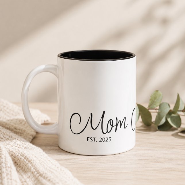  Mom Established Black Script Custom Year Two-Tone Coffee Mug (Add Year(s) to customize. )