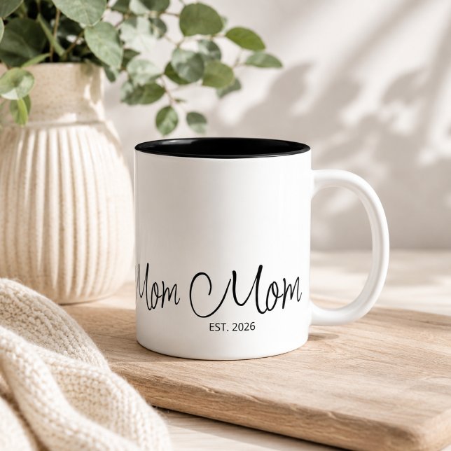  Mom Established Black Script Custom Year Two-Tone Coffee Mug (Add Year(s) to customize )