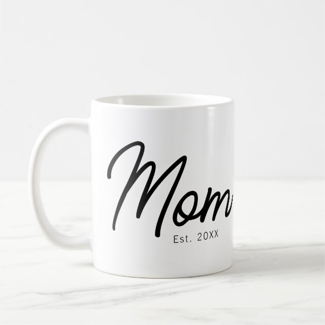 Mom Established Black Script Minimal Elegant Coffee Mug (Left)
