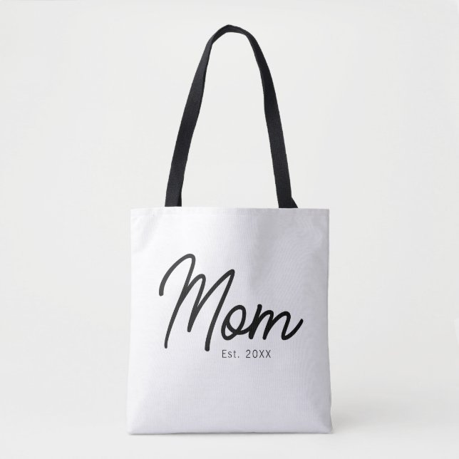 Mom Established Black Script Minimal Elegant Tote Bag (Front)