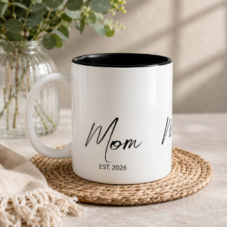 Mom Established Black Script New Mom Gift Two-Tone Coffee Mug