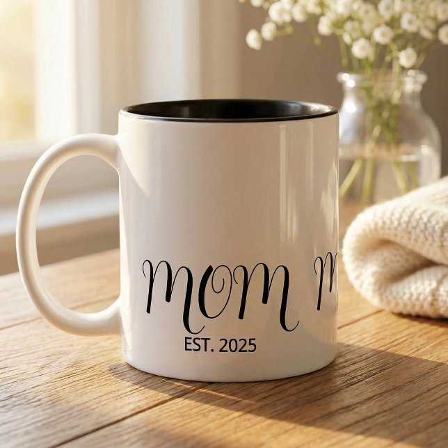 Mom Established Black Script New Mom Gift  Two-Tone Coffee Mug (Creator Uploaded)