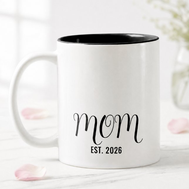 Mom Established Black Script New Mom Gift  Two-Tone Coffee Mug (Creator Uploaded)