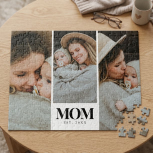 Mom Established Black Typography 3 Photo Jigsaw Puzzle