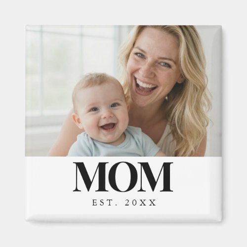 MOM Established Black Typography Photo Gift Magnet